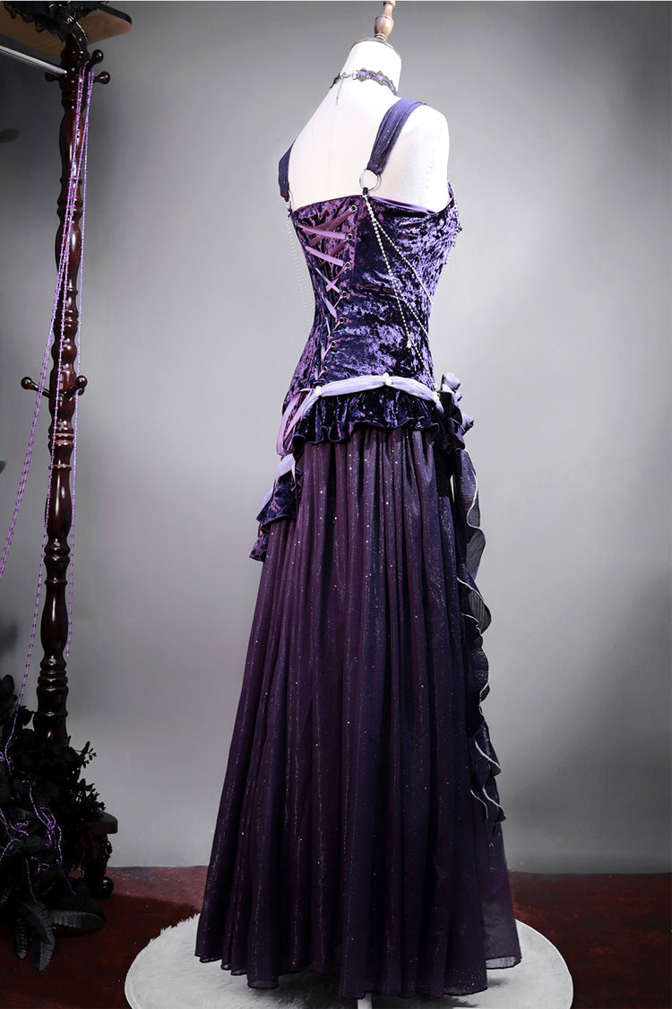 Lolita Jumper Skirt - Madame Butterfly, Purple, Bow Detail, Lace Trim, Ruffled - additional product view 5