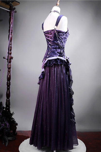 Lolita Jumper Skirt - Madame Butterfly, Purple, Bow Detail, Lace Trim, Ruffled - additional product view 5