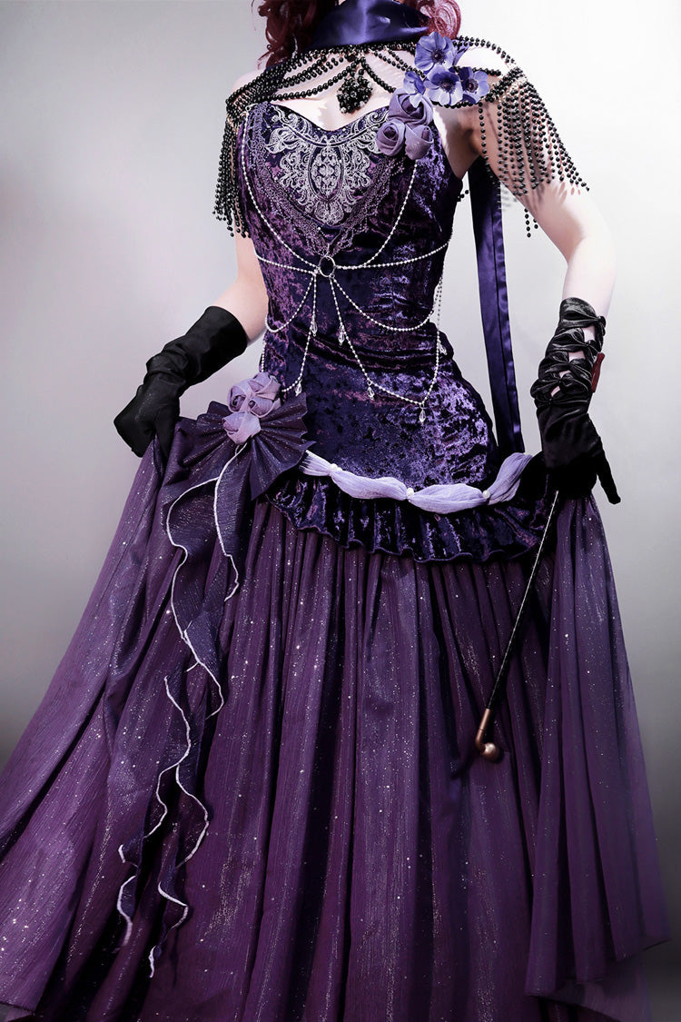 Lolita Jumper Skirt - Madame Butterfly, Purple, Bow Detail, Lace Trim, Ruffled - additional product view 6