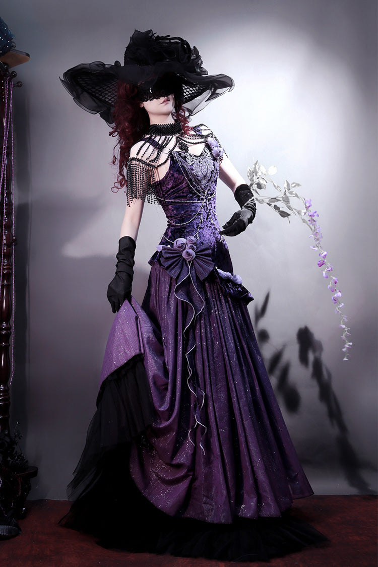 Lolita Jumper Skirt - Madame Butterfly, Purple, Bow Detail, Lace Trim, Ruffled - additional product view 7