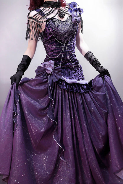 Lolita Jumper Skirt - Madame Butterfly, Purple, Bow Detail, Lace Trim, Ruffled - additional product view 8