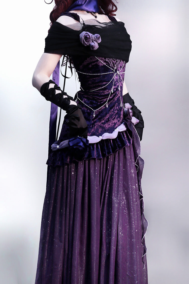 Lolita Jumper Skirt - Madame Butterfly, Purple, Bow Detail, Lace Trim, Ruffled - additional product view 9