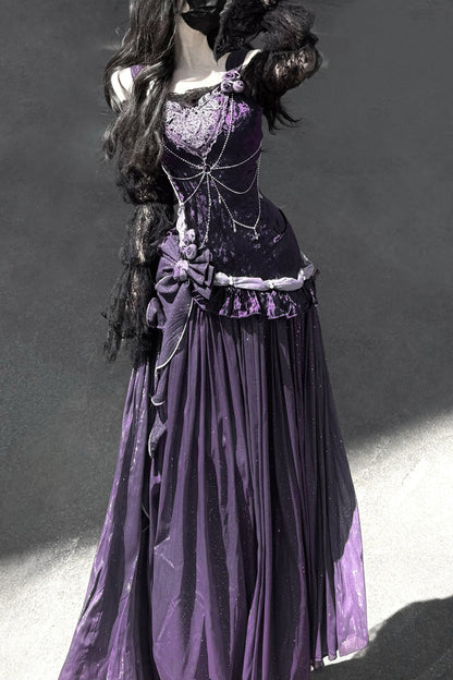 Lolita Jumper Skirt - Madame Butterfly, Purple, Bow Detail, Lace Trim, Ruffled - additional product view 10