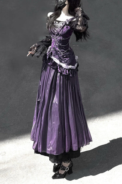 Lolita Jumper Skirt - Madame Butterfly, Purple, Bow Detail, Lace Trim, Ruffled - additional product view 12
