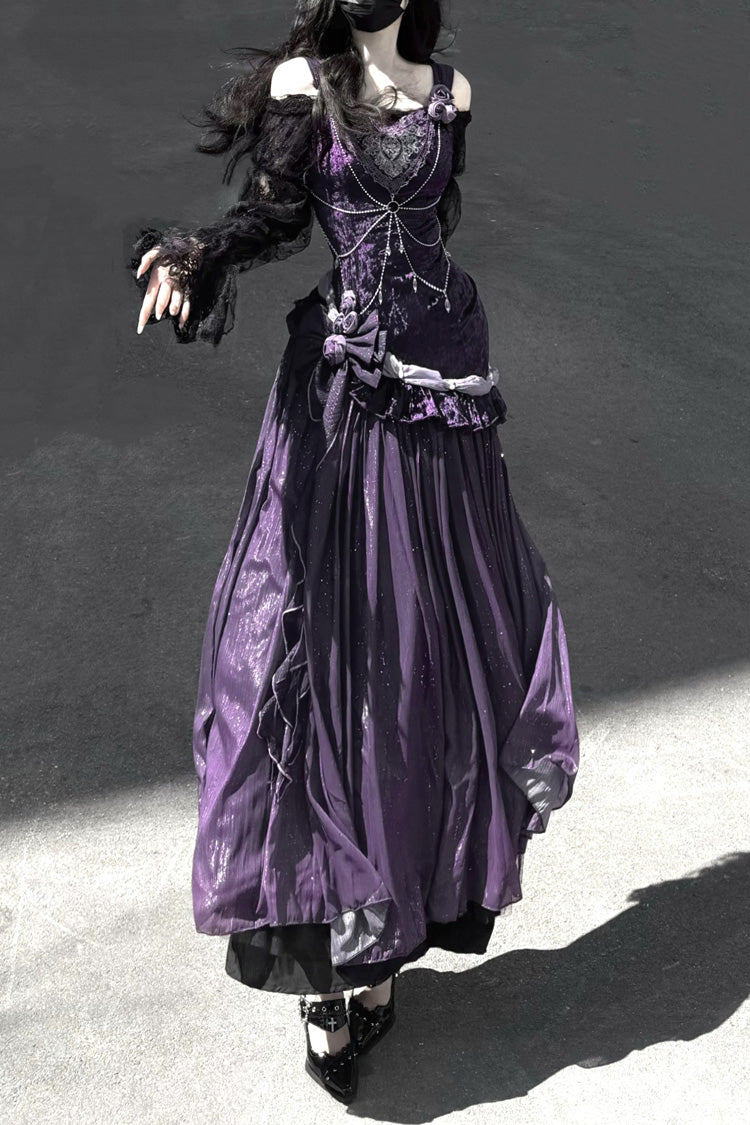 Lolita Jumper Skirt - Madame Butterfly, Purple, Bow Detail, Lace Trim, Ruffled - additional product view 13