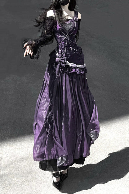 Lolita Jumper Skirt - Madame Butterfly, Purple, Bow Detail, Lace Trim, Ruffled - additional product view 13