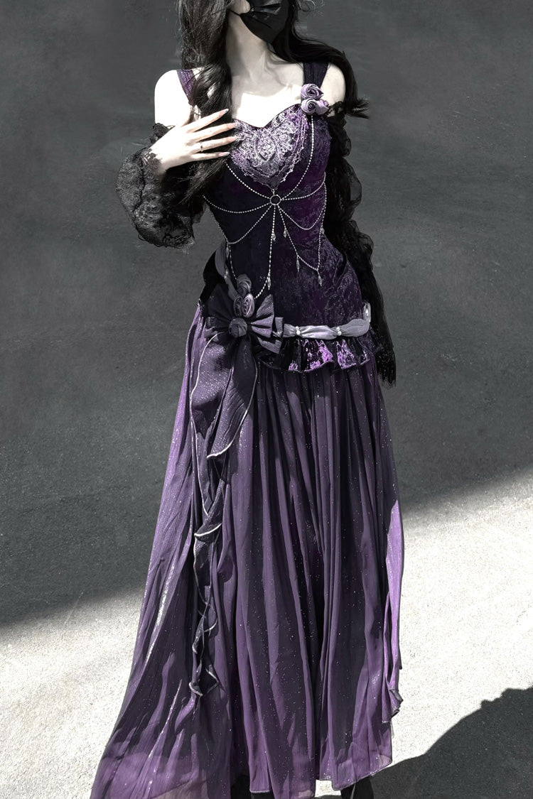 Lolita Jumper Skirt - Madame Butterfly, Purple, Bow Detail, Lace Trim, Ruffled - additional product view 15