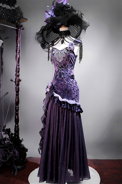 Lolita Jumper Skirt - Madame Butterfly, Purple, Bow Detail, Lace Trim, Ruffled - main product image