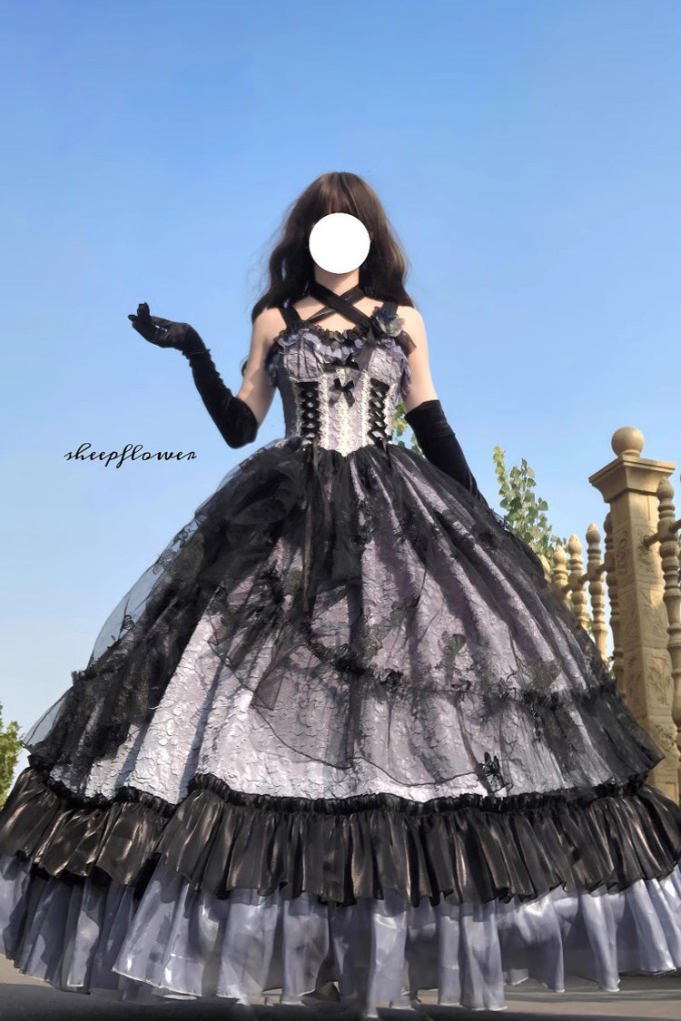 Lolita Jumper Skirt - Medea Kiss Halloween Witch, 2 Colors, Bow Detail, Lace Trim, Ruffled - S Blue / M Blue / L Blue option