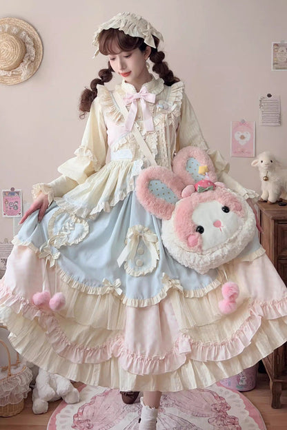 Lolita Jumper Skirt - Mianmian Macaron, Multi-Color, Long Version, Long Length, Bow Detail - additional product view 2