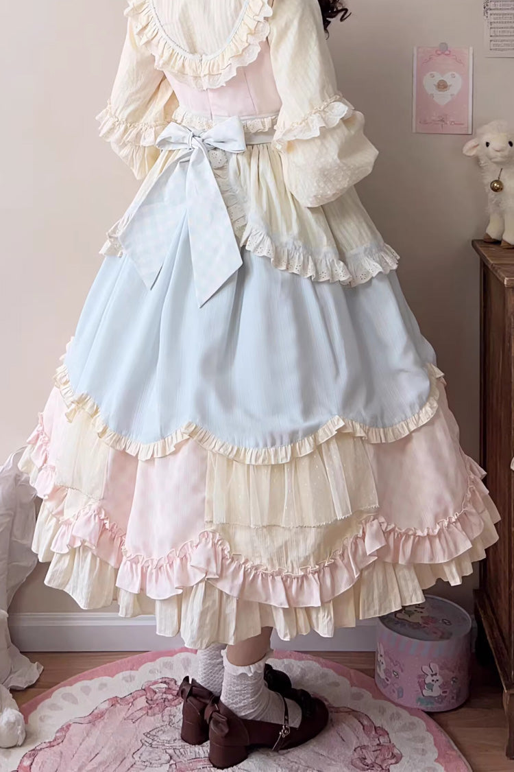 Lolita Jumper Skirt - Mianmian Macaron, Multi-Color, Long Version, Long Length, Bow Detail - additional product view 3
