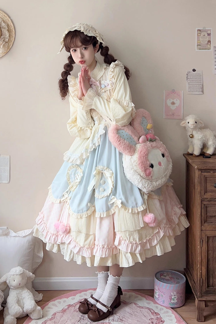 Lolita Jumper Skirt - Mianmian Macaron, Multi-Color, Long Version, Long Length, Bow Detail - additional product view 4