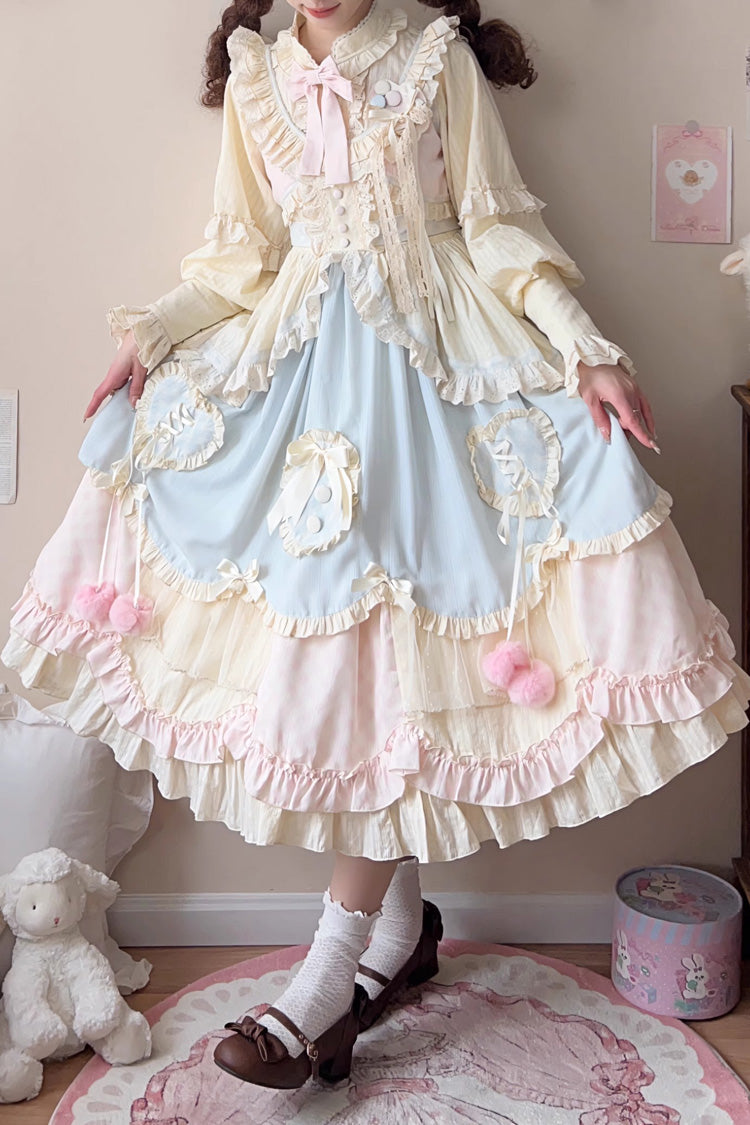 Lolita Jumper Skirt - Mianmian Macaron, Multi-Color, Long Version, Long Length, Bow Detail - additional product view 6