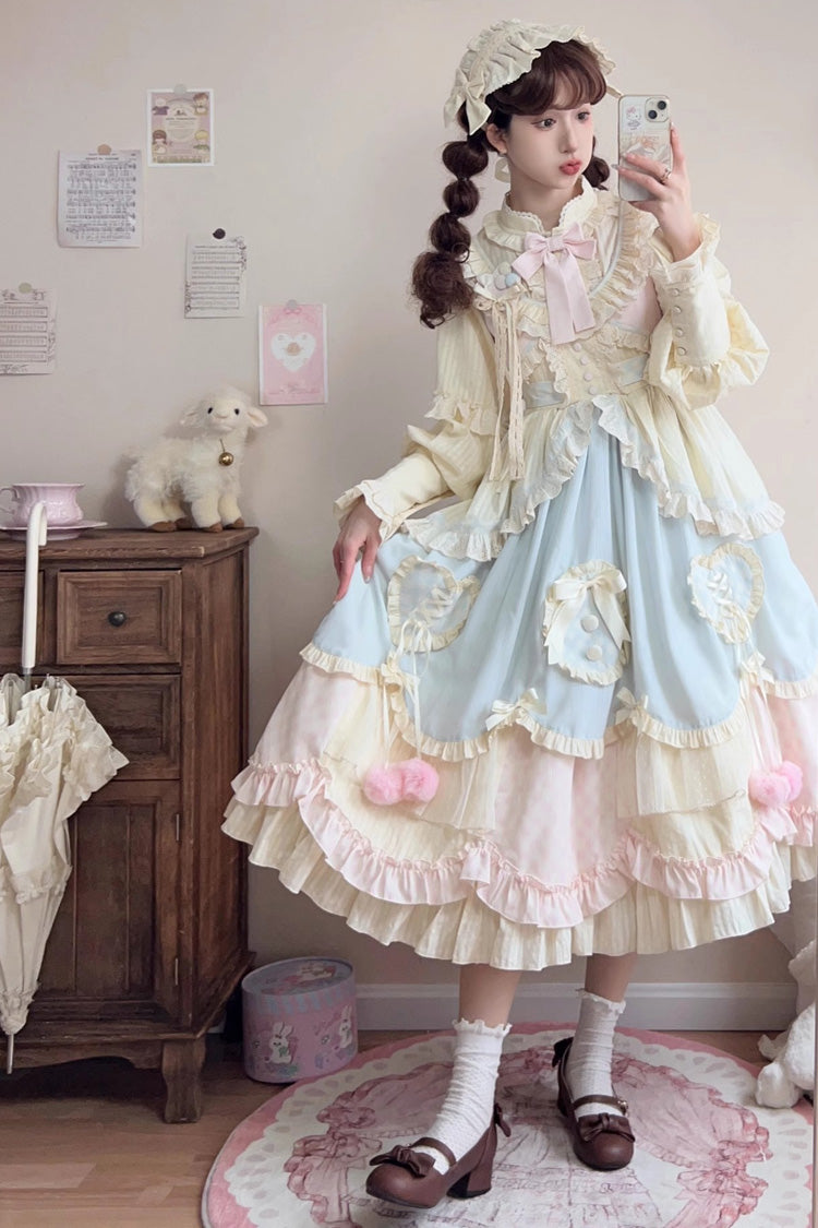 Lolita Jumper Skirt - Mianmian Macaron, Multi-Color, Long Version, Long Length, Bow Detail - additional product view 7