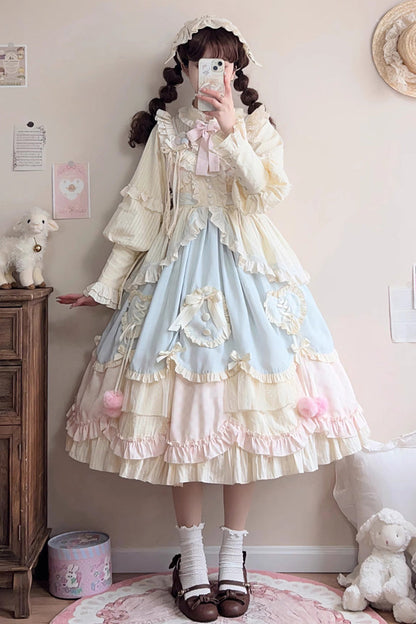 Lolita Jumper Skirt - Mianmian Macaron, Multi-Color, Long Version, Long Length, Bow Detail - additional product view 8