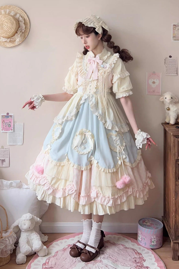 Lolita Jumper Skirt - Mianmian Macaron, Multi-Color, Long Version, Long Length, Bow Detail - additional product view 9