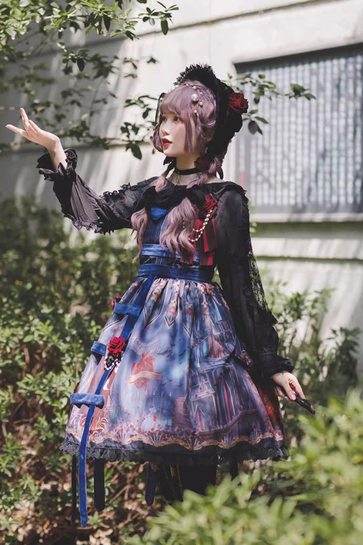 Lolita Jumper Skirt - Midnight Magic Church Print, 3 Colors, Punk Style, Ruffled, Printed - additional product view 4