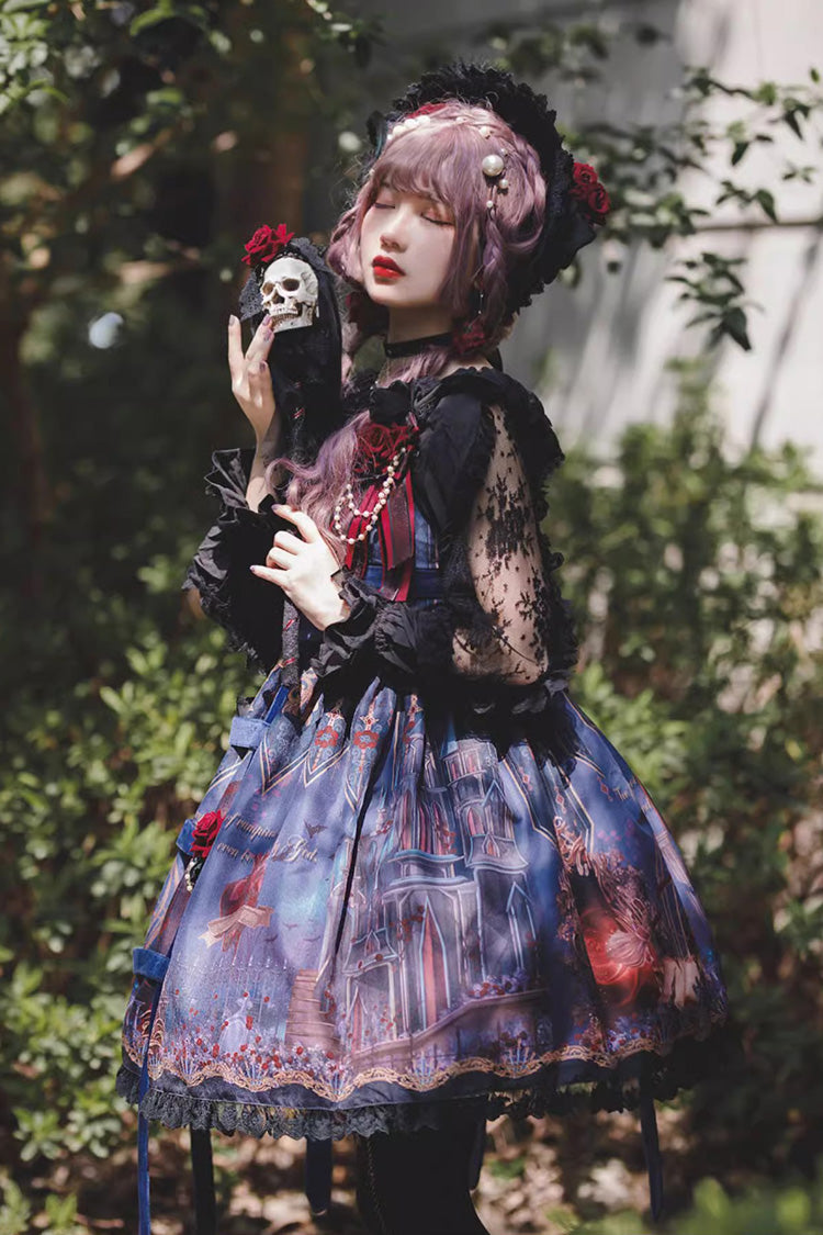 Lolita Jumper Skirt - Midnight Magic Church Print, 3 Colors, Punk Style, Ruffled, Printed - additional product view 5