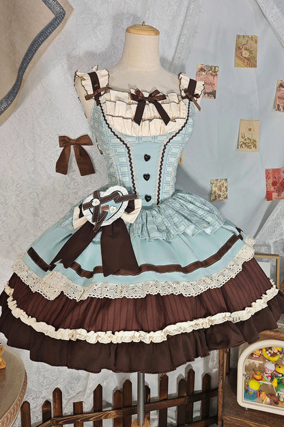 Lolita Jumper Skirt - Mint Chocolate, 2 Colors, Layered, Sweet Style, Bow Detail - additional product view 3