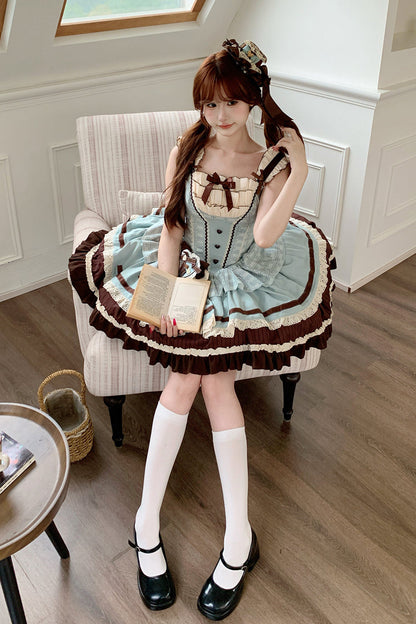Lolita Jumper Skirt - Mint Chocolate, 2 Colors, Layered, Sweet Style, Bow Detail - additional product view 5