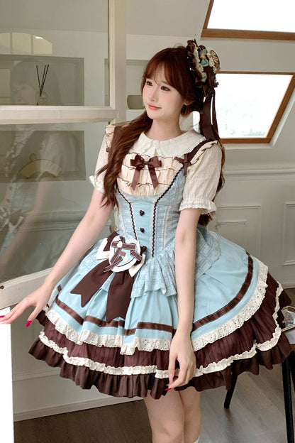 Lolita Jumper Skirt - Mint Chocolate, 2 Colors, Layered, Sweet Style, Bow Detail - additional product view 7