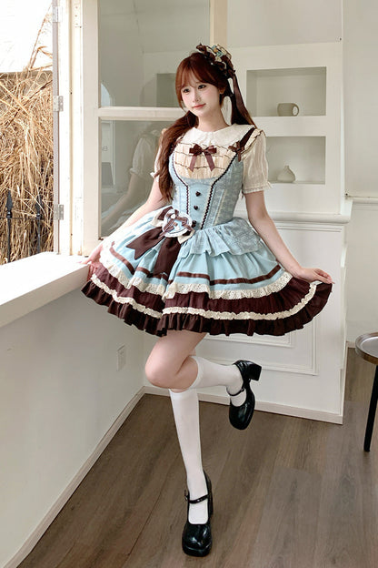 Lolita Jumper Skirt - Mint Chocolate, 2 Colors, Layered, Sweet Style, Bow Detail - additional product view 16