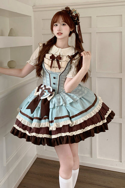 Lolita Jumper Skirt - Mint Chocolate, 2 Colors, Layered, Sweet Style, Bow Detail - main product image