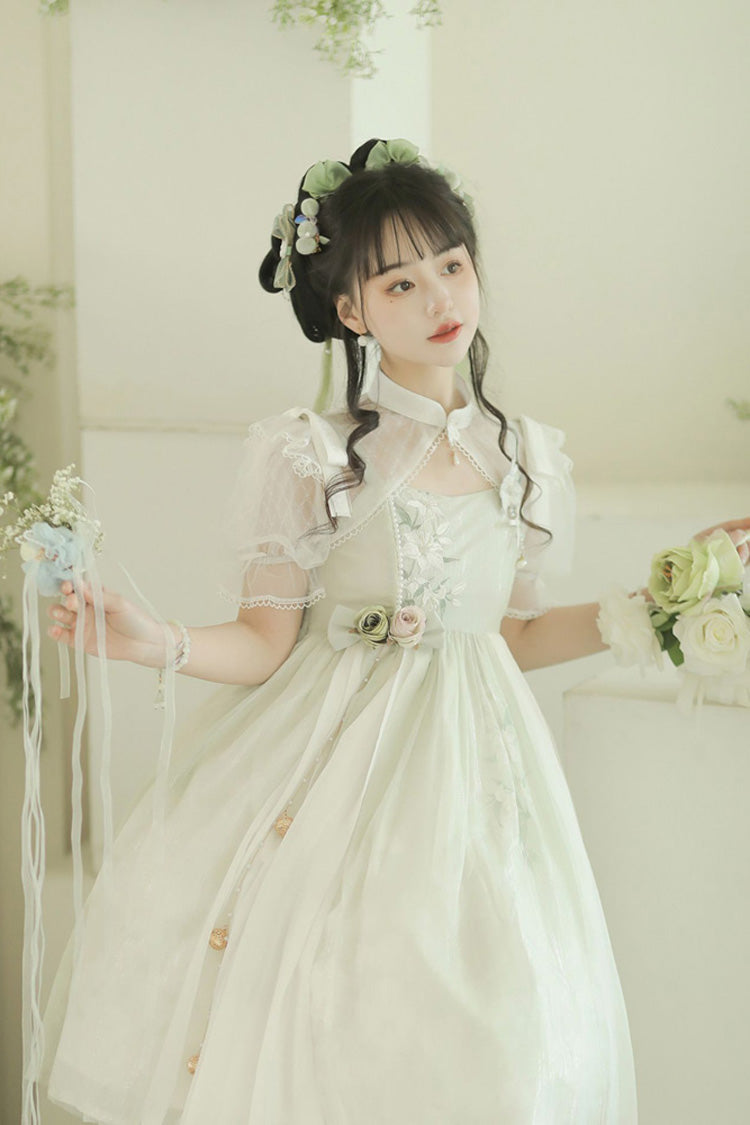 Lolita Jumper Skirt - Mint Green, Green, Embroidered, Sweet Style, Lace Trim - additional product view 3