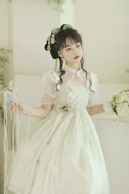 Lolita Jumper Skirt - Mint Green, Green, Embroidered, Sweet Style, Lace Trim - additional product view 3