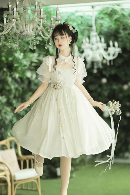Lolita Jumper Skirt - Mint Green, Green, Embroidered, Sweet Style, Lace Trim - additional product view 4