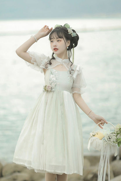 Lolita Jumper Skirt - Mint Green, Green, Embroidered, Sweet Style, Lace Trim - additional product view 5