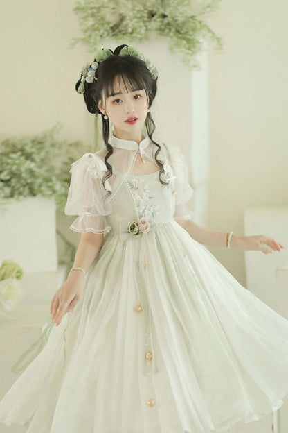Lolita Jumper Skirt - Mint Green, Green, Embroidered, Sweet Style, Lace Trim - additional product view 6