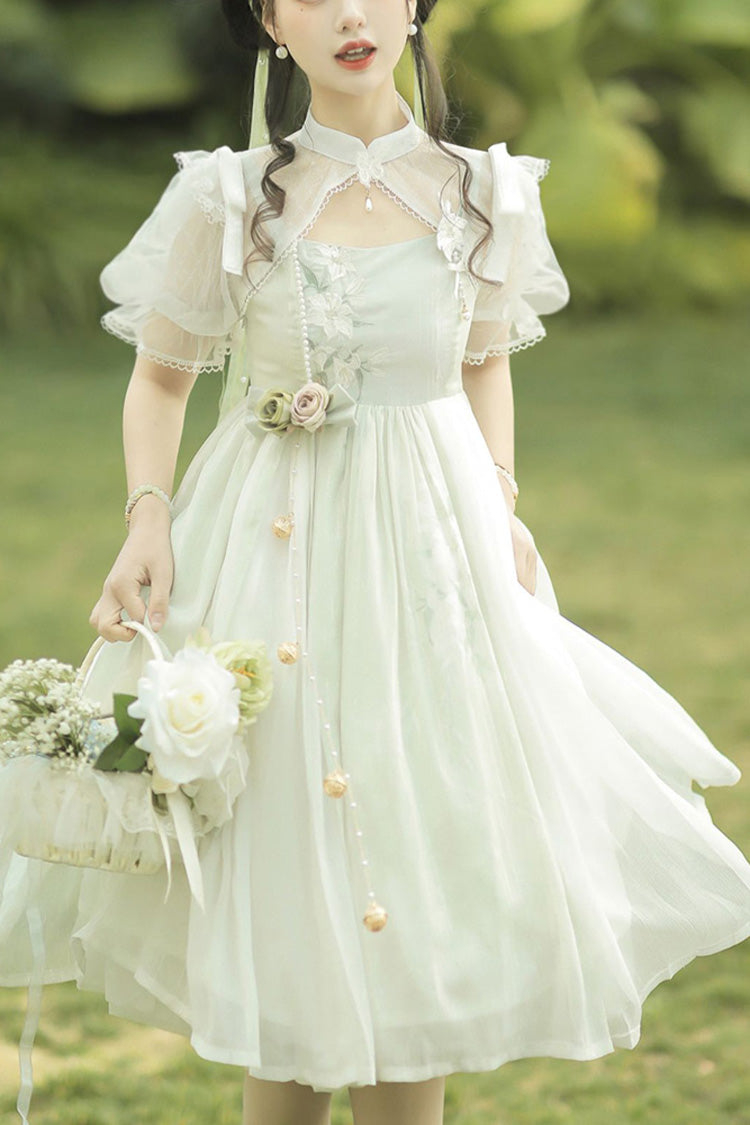 Lolita Jumper Skirt - Mint Green, Green, Embroidered, Sweet Style, Lace Trim - main product image