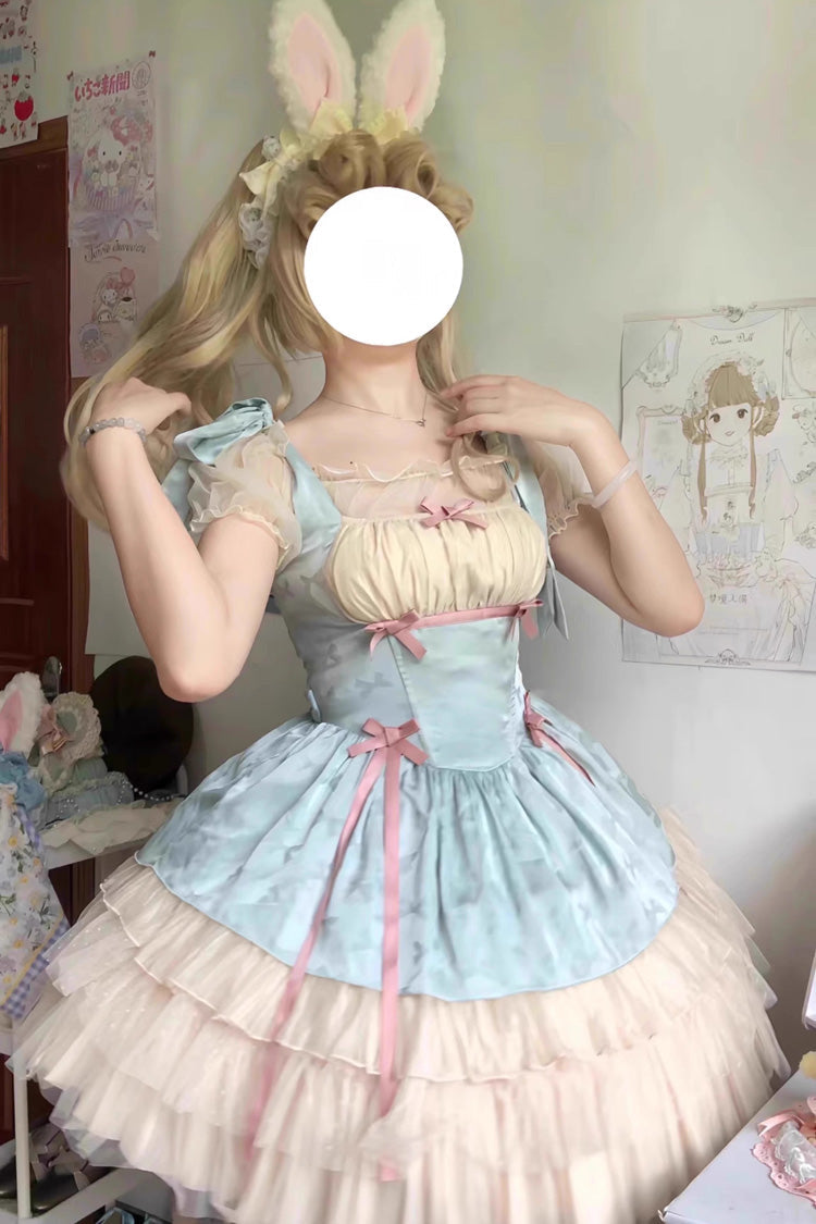 Lolita Jumper Skirt - Mint Green Ribbon Ballet Style, Green, Ruffled, Sweet Style - additional product view 2