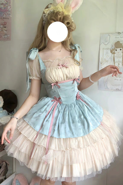 Lolita Jumper Skirt - Mint Green Ribbon Ballet Style, Green, Ruffled, Sweet Style - main product image