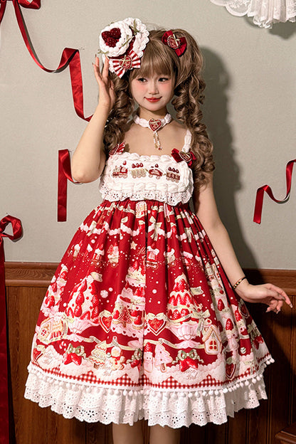 Lolita Jumper Skirt - Mint Strawberry Dessert Print, 4 Colors, High Waist, Bow Detail - additional product view 5