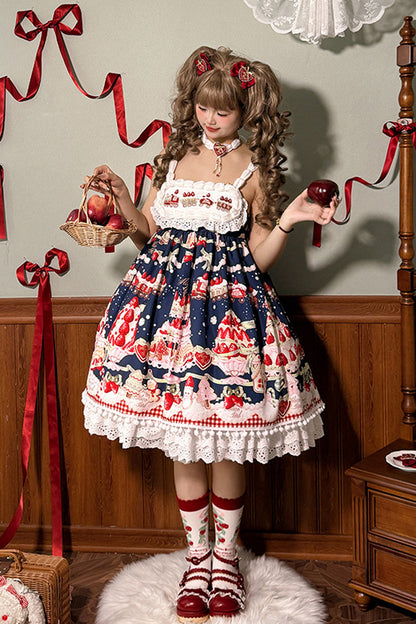 Lolita Jumper Skirt - Mint Strawberry Dessert Print, 4 Colors, High Waist, Bow Detail - additional product view 13