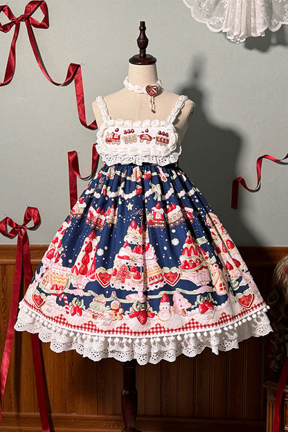 Lolita Jumper Skirt - Mint Strawberry Dessert Print, 4 Colors, High Waist, Bow Detail - additional product view 14
