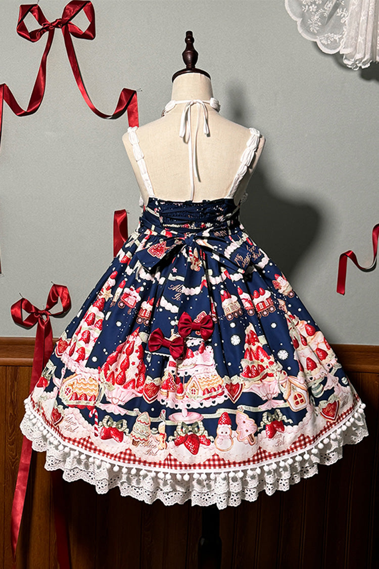 Lolita Jumper Skirt - Mint Strawberry Dessert Print, 4 Colors, High Waist, Bow Detail - additional product view 15