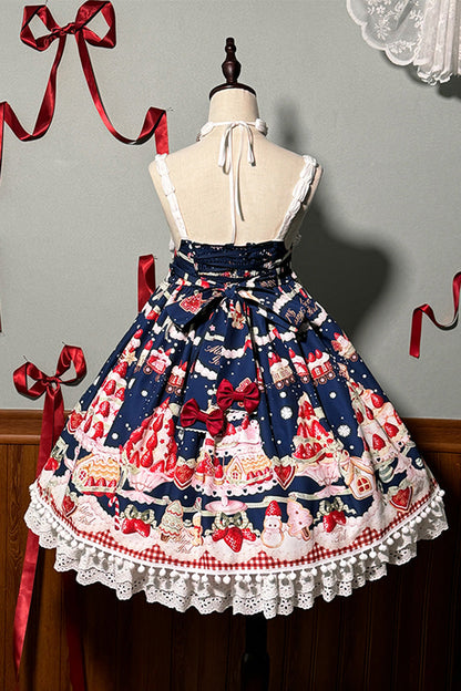 Lolita Jumper Skirt - Mint Strawberry Dessert Print, 4 Colors, High Waist, Bow Detail - additional product view 15