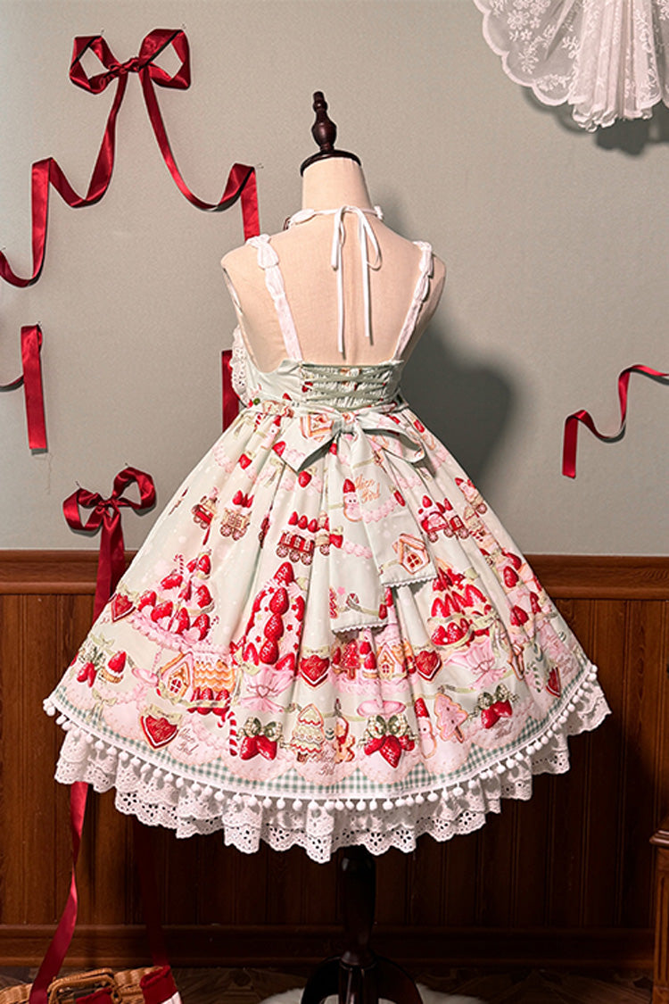 Lolita Jumper Skirt - Mint Strawberry Dessert Print, 4 Colors, High Waist, Bow Detail - additional product view 19