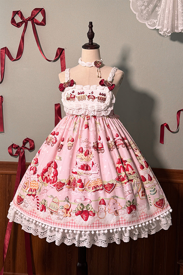 Lolita Jumper Skirt - Mint Strawberry Dessert Print, 4 Colors, High Waist, Bow Detail - additional product view 20