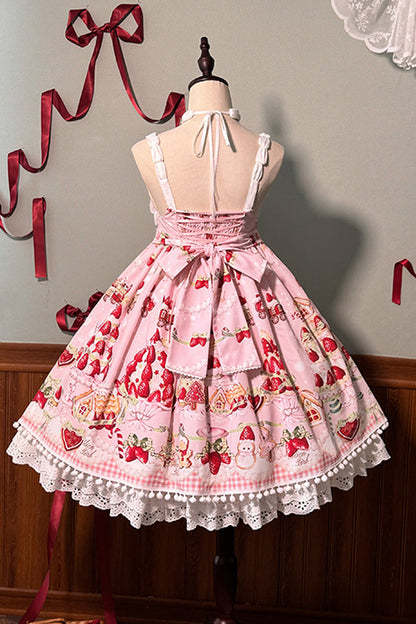 Lolita Jumper Skirt - Mint Strawberry Dessert Print, 4 Colors, High Waist, Bow Detail - additional product view 21
