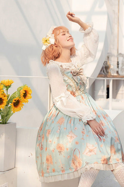 Lolita Jumper Skirt - Miss Sunflower, Green, Ruffled, Printed, Sweet Style - additional product view 2