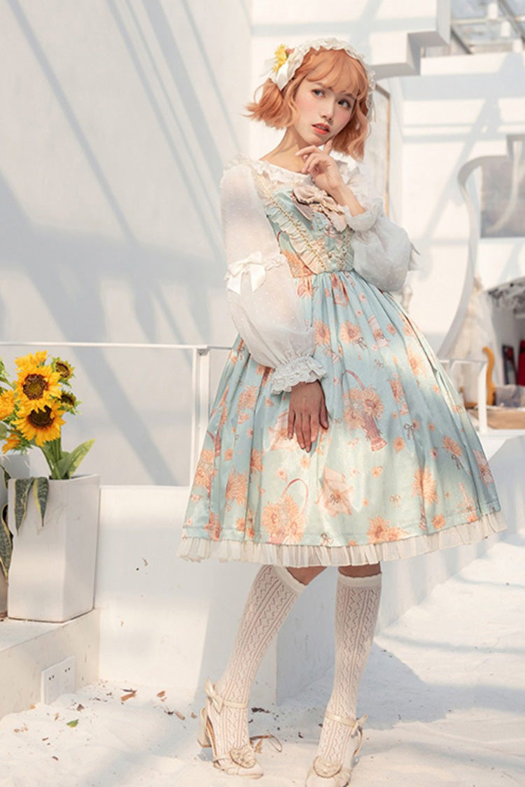 Lolita Jumper Skirt - Miss Sunflower, Green, Ruffled, Printed, Sweet Style - main product image