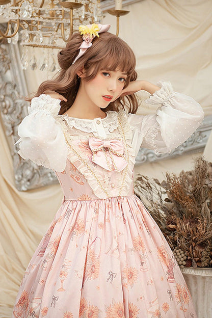 Lolita Jumper Skirt - Miss Sunflower, Pink, Sweet Style, Bow Detail, Ruffled - additional product view 5
