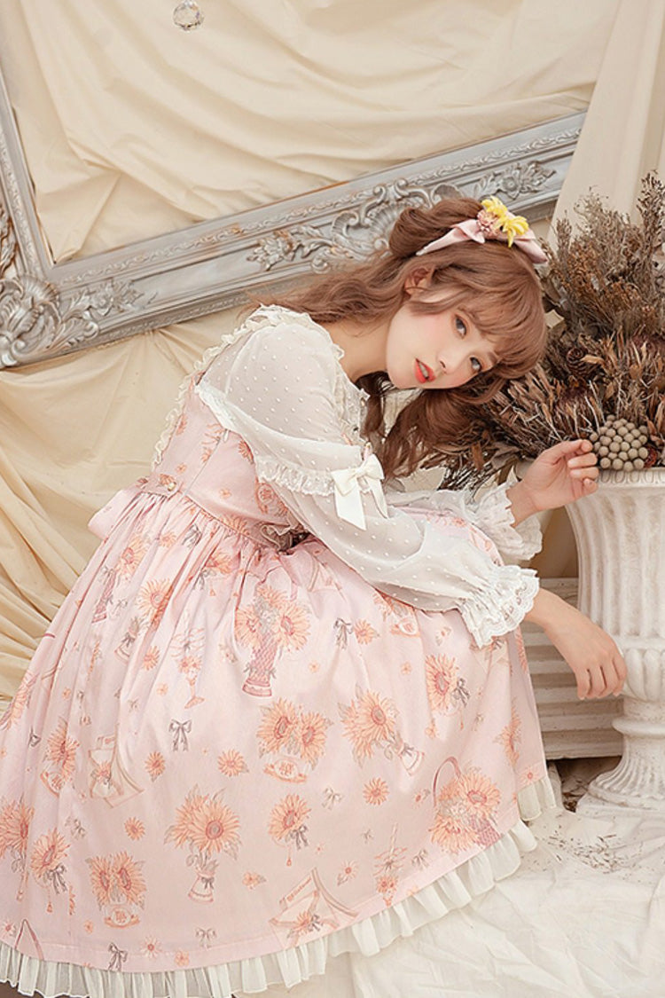 Lolita Jumper Skirt - Miss Sunflower, Pink, Sweet Style, Bow Detail, Ruffled - additional product view 6