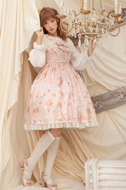 Lolita Jumper Skirt - Miss Sunflower, Pink, Sweet Style, Bow Detail, Ruffled - main product image