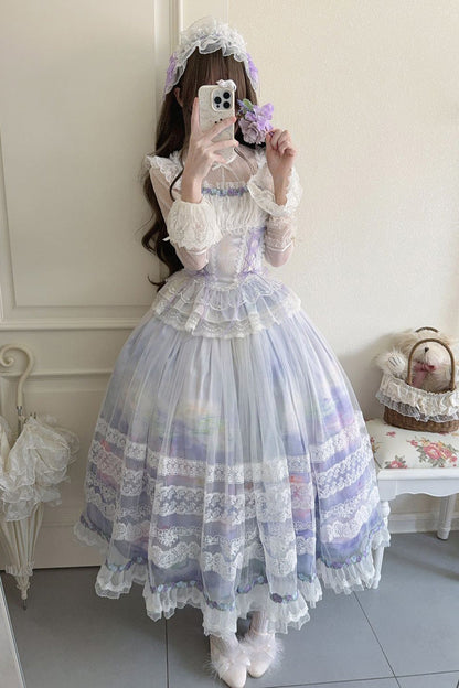 Lolita Jumper Skirt - Mist-shrouded Vineyard, Purple, Ruffled, Lace-Up, Sweet Style - additional product view 4