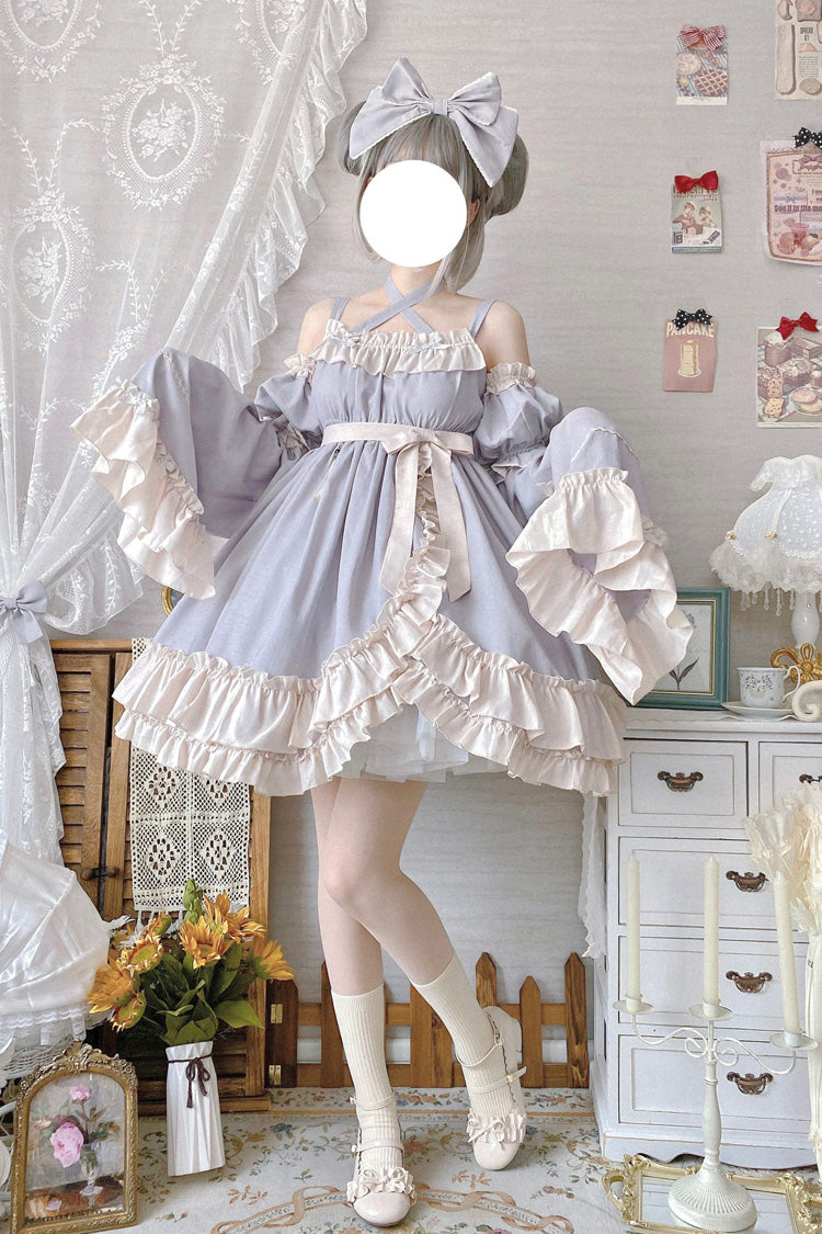 Lolita Jumper Skirt - Monet Estate, Gray, High Waist, Bow Detail, Ruffled - additional product view 6